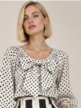 Women's vintage inspired blouse black/white polka dot size MED  feminine classic